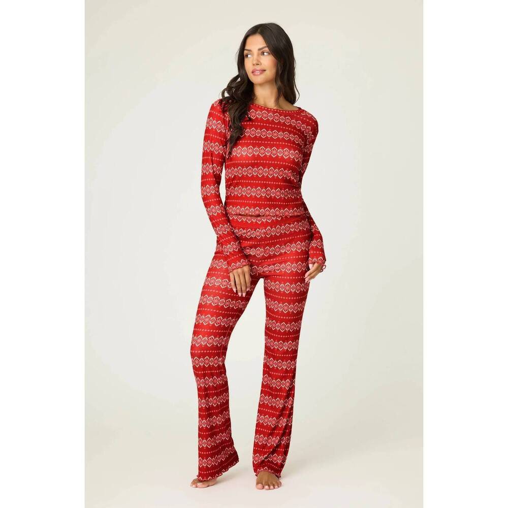 NEW PJ SALVAGE crazy for the holidays fairisle print set in samba red